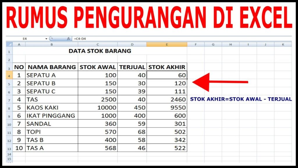 Rumus Pengurangan Excel