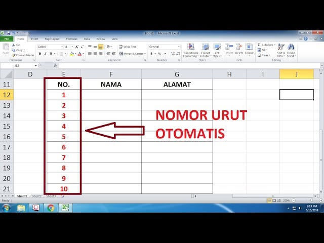 Penomoran Otomatis di Excel